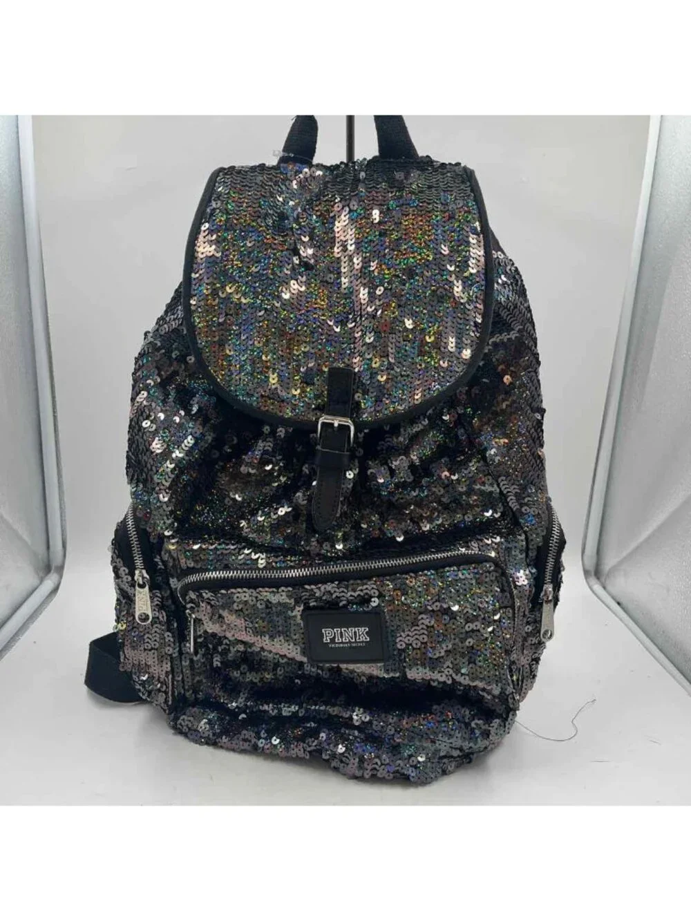 Pink Women's Black Sequined Backpack